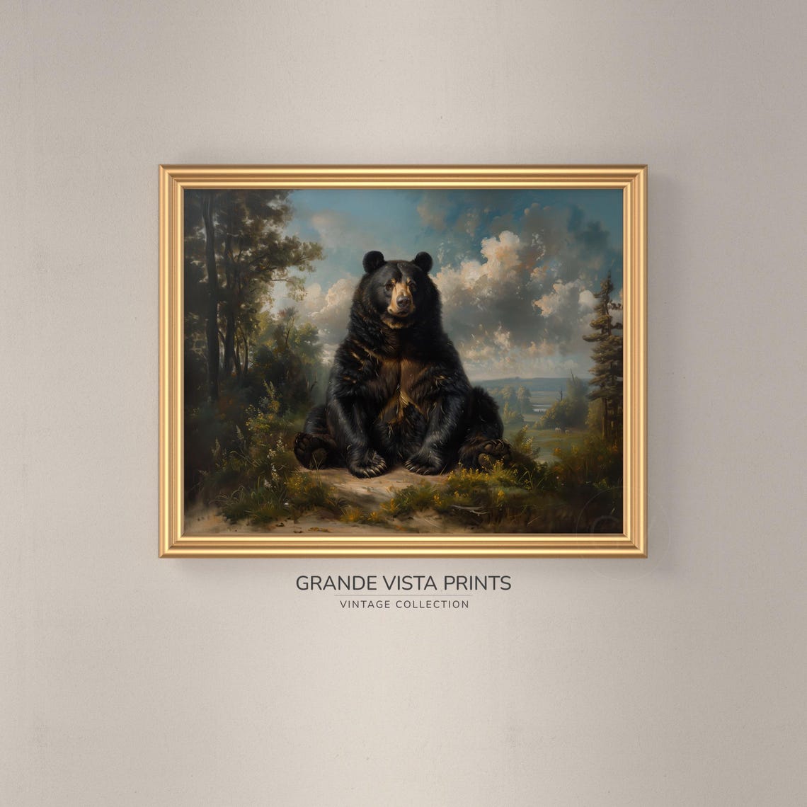 Black Bear Sitting Upright Forest Clearing Vintage Wildlife Poster - Image 3