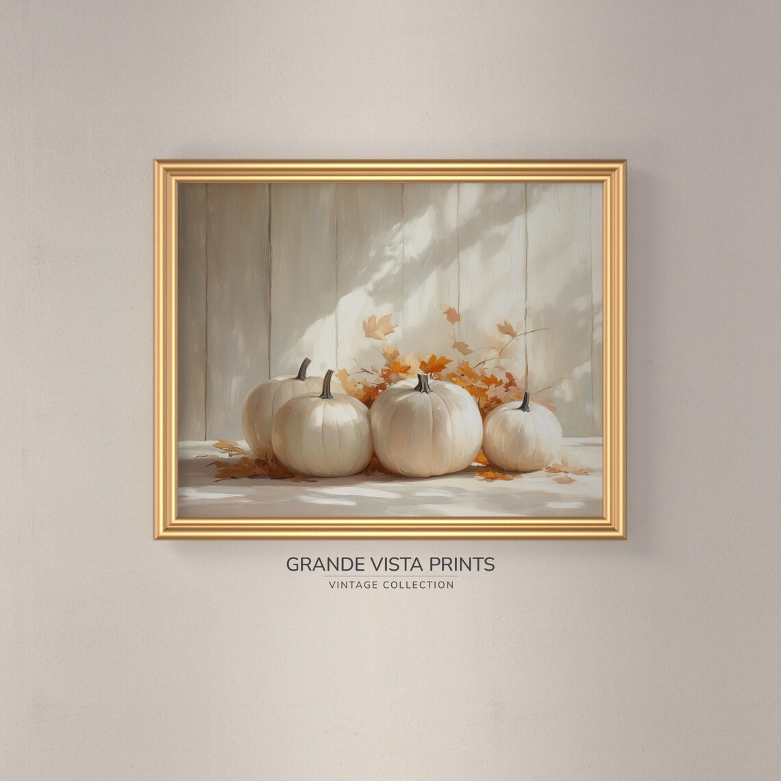 White Pumpkins Four Autumn Leaves Soft Light Vintage Fall Farmhouse Poster - Image 3