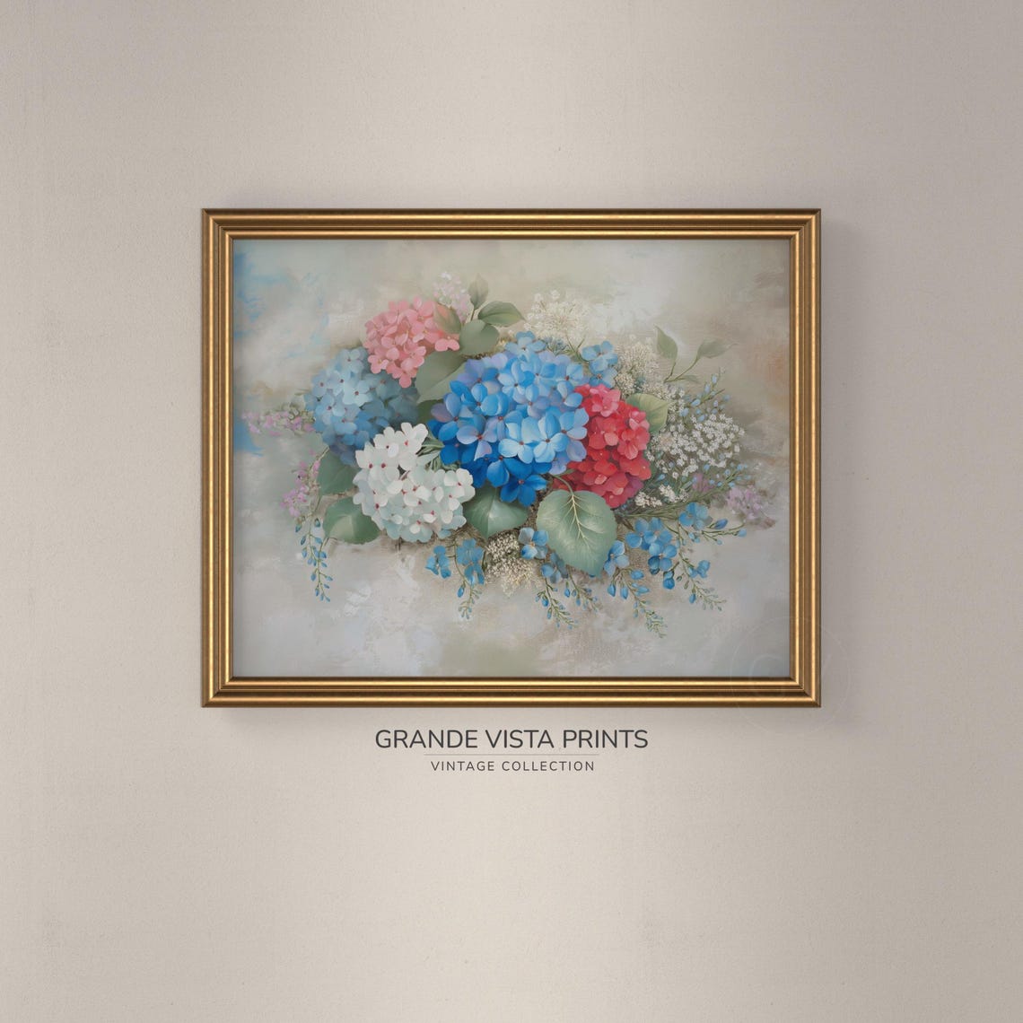Blue Hydrangea Cloud Bouquet Vintage Floral Still Life Wall Poster - Image 3