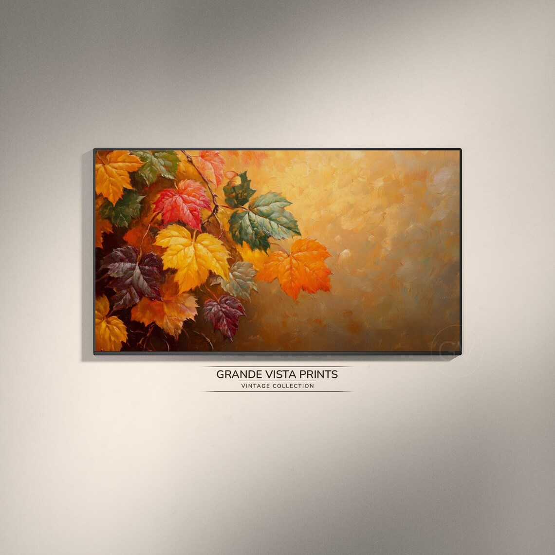 Maple Leaves Branch Golden Textured Fall Foliage Painting Poster