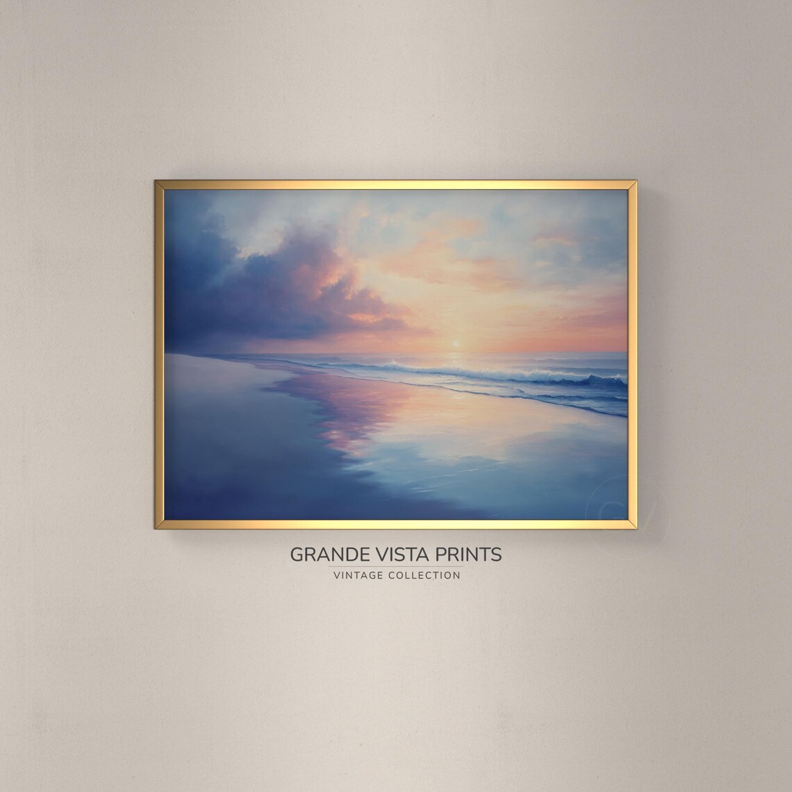 Pastel Sunset Beach Pink Purple Sky Wet Sand Reflections Travel Poster