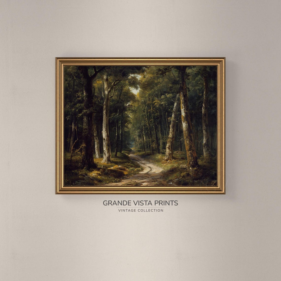 Deep Forest Path Tall Trees Sunlit Trail Vintage Woodland Art Poster - Image 3