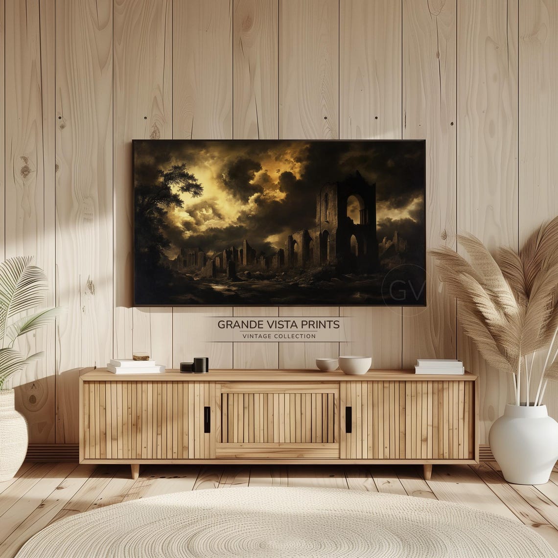 Haunted Abbey Ruins Stormy Sky Vintage Spooky Wall Art Poster - Image 2