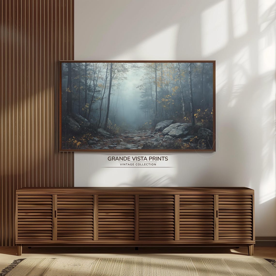 Dark Foggy Autumn Forest Hazy Trees Moody Vintage Fall Wall Art - Image 3
