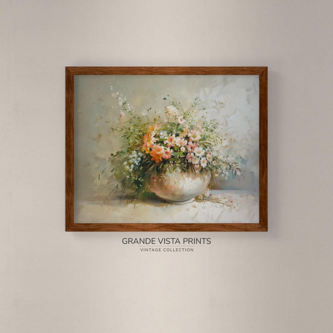 Orange Pink Wildflower Bouquet Vase Vintage Floral Still Life Poster - Image 4