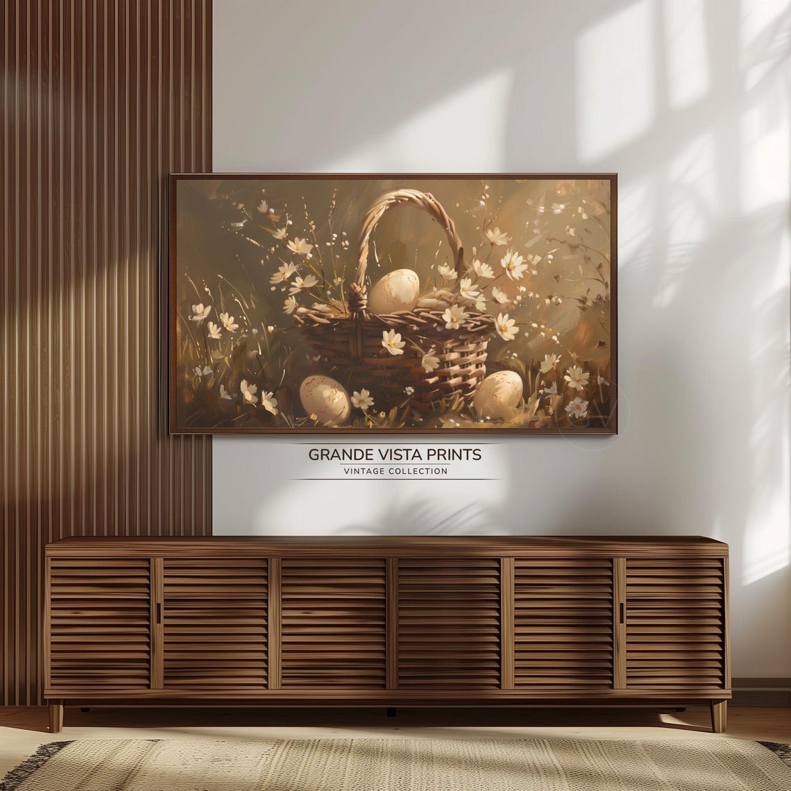 Easter Eggs Wicker Basket Among Daisies Moody Sepia Still Life Poster - Image 3