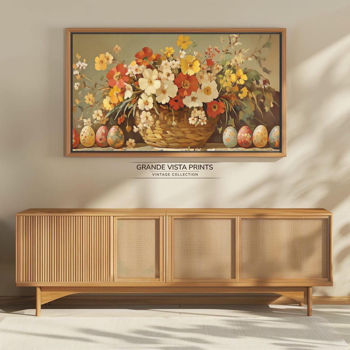 Easter Basket of Spring Flowers Painted Eggs Vintage Floral Wall Art - Image 4