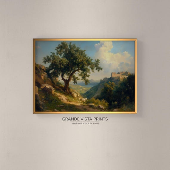 Mountain Village Landscape Painting Wall Art Mountain Country Landscape Artwork Country Landscape Print Gv4615
