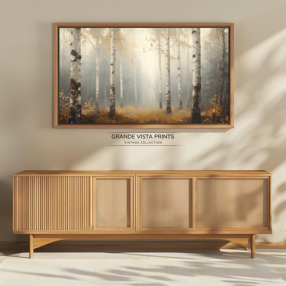 Misty Autumn Birch Forest Foggy Golden Trees Panoramic Wall Art - Image 4