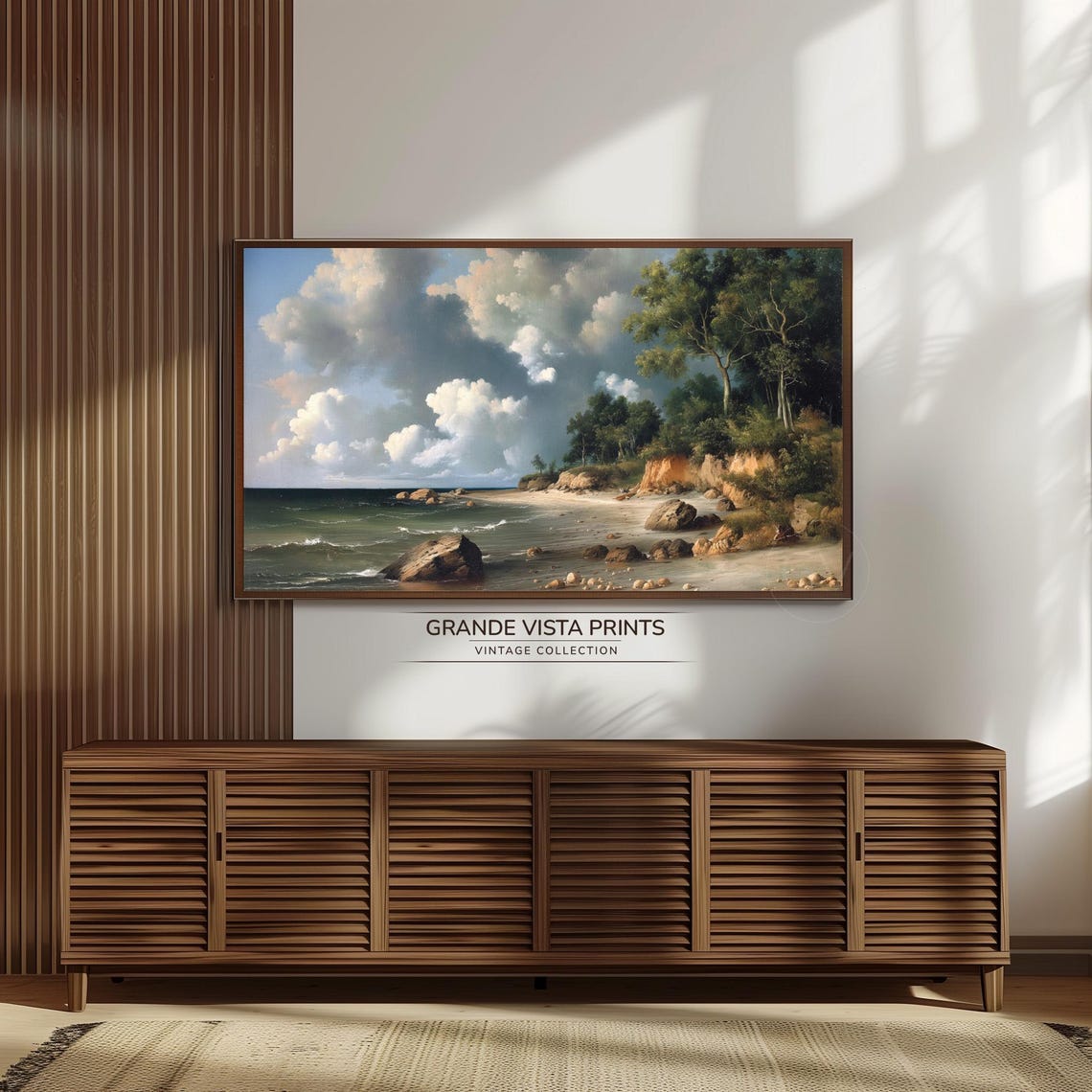 Rocky Forest Shoreline Dramatic Clouds Over Ocean Cliff Poster - Image 3