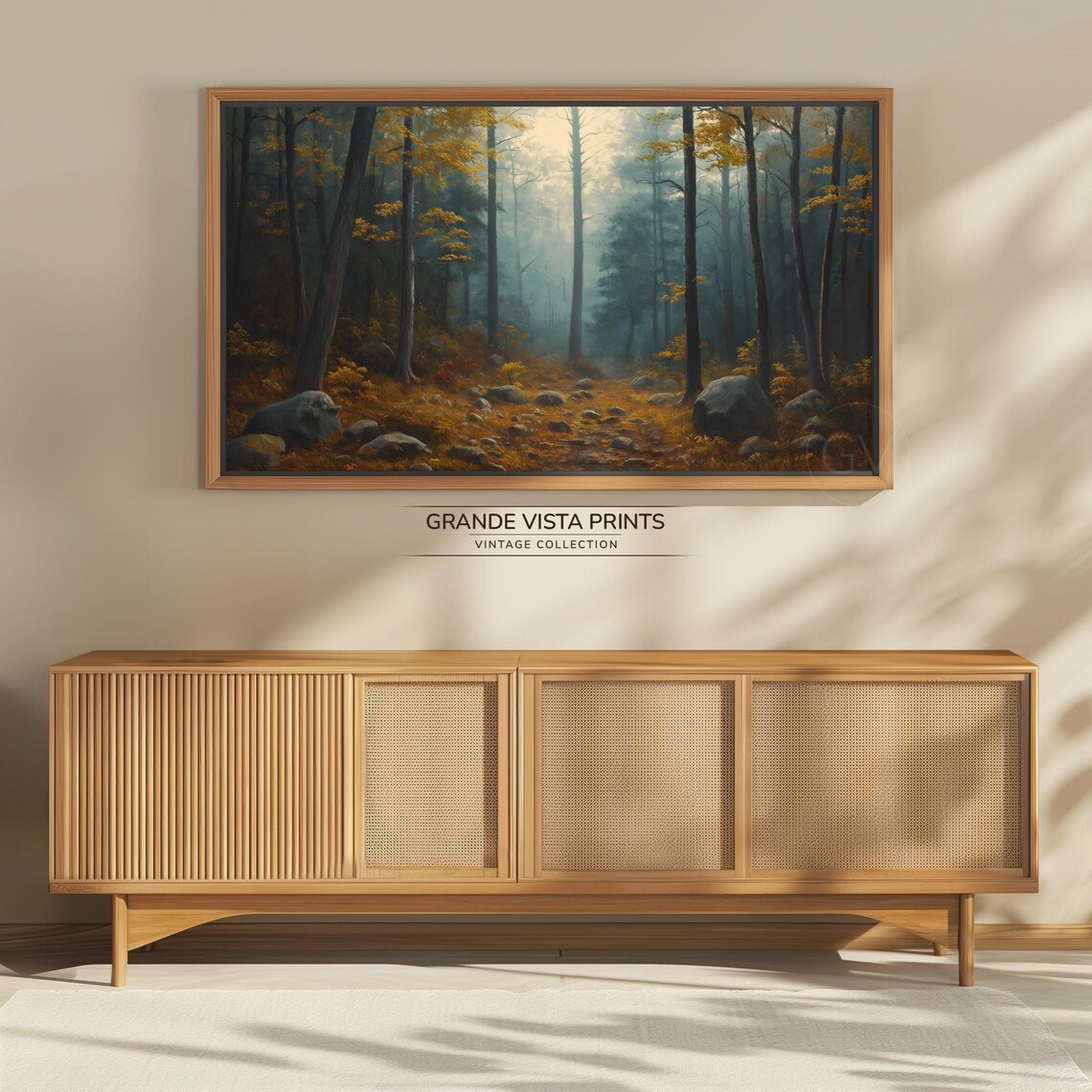 Dark Autumn Woods Golden Canopy Rocks Moody Vintage Forest Poster - Image 4
