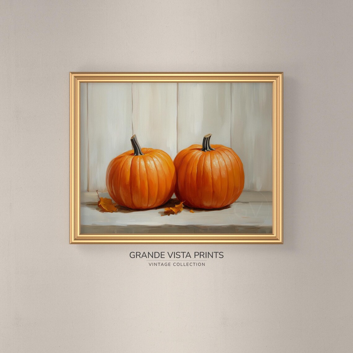 Two Orange Pumpkins Minimal White Fall Harvest Still Life Painting Poster - Image 3