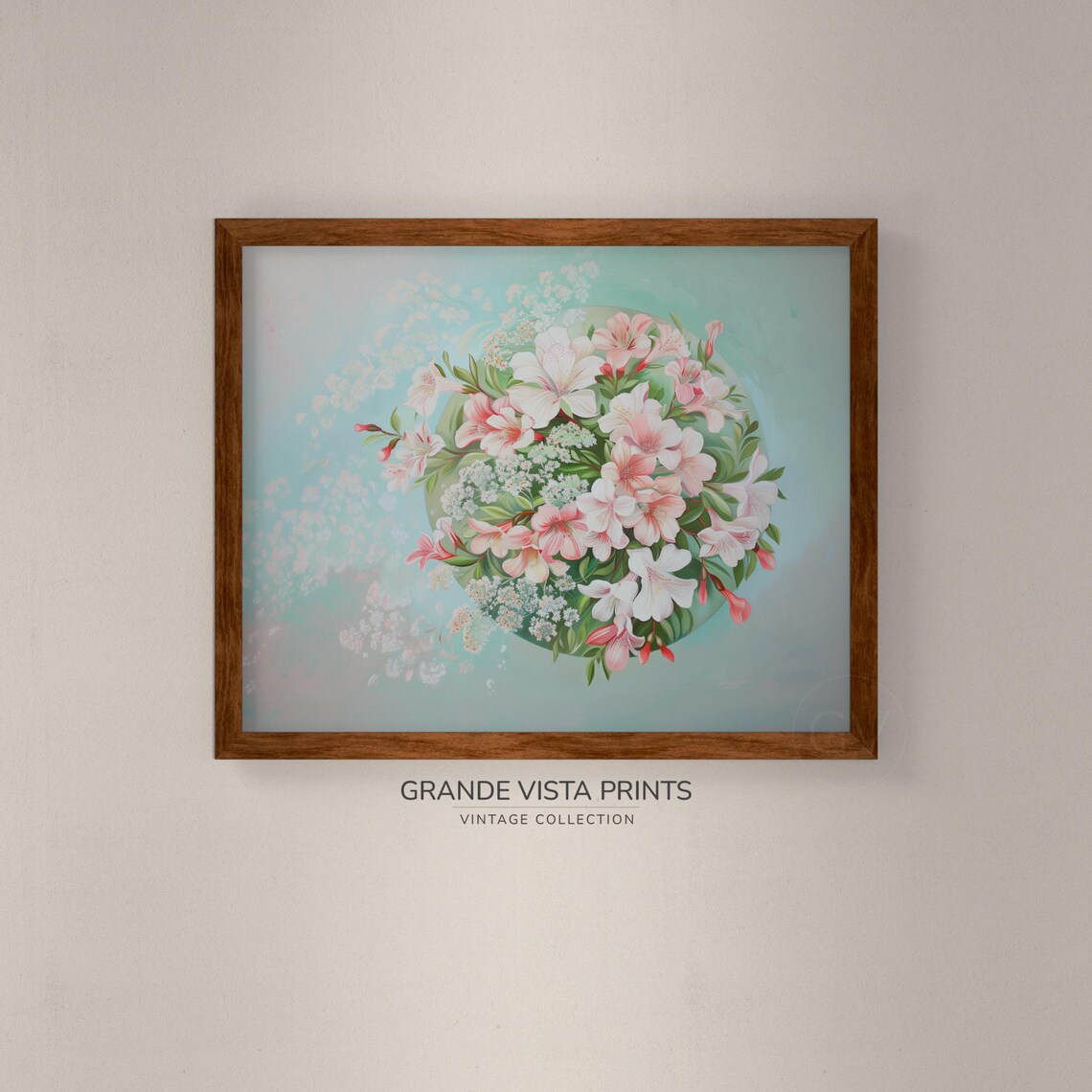 Pink Azalea Blossom Bouquet Vintage Floral Roundel Wall Art Poster - Image 4