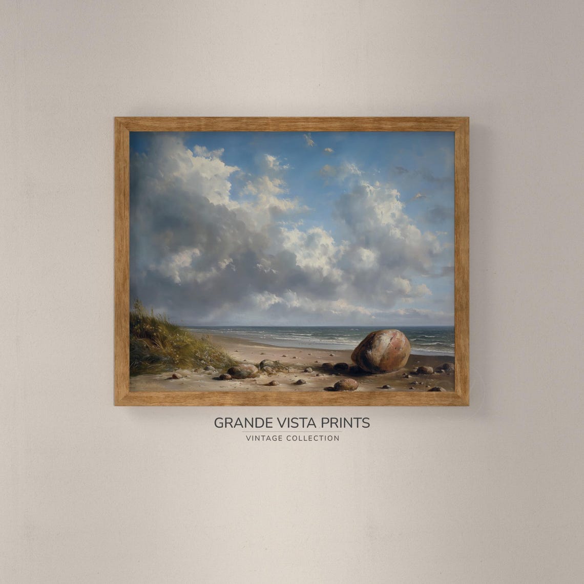 Rocky Seashore Pebble Beach Dramatic Clouds Coastal Painting Poster - Image 4