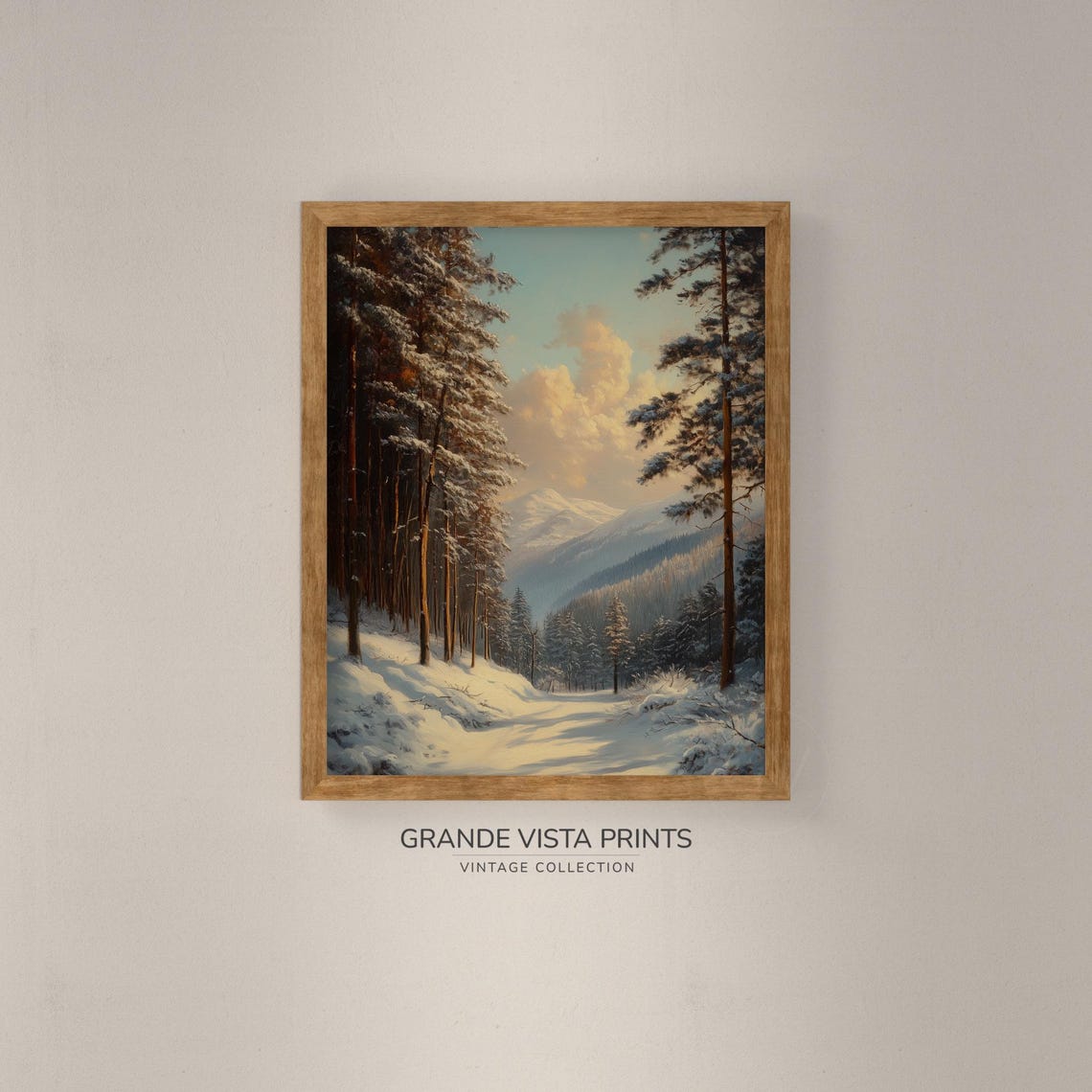 Snowy Pine Forest Trail Dawn Blue Sky Winter Woodland Travel Poster - Image 4