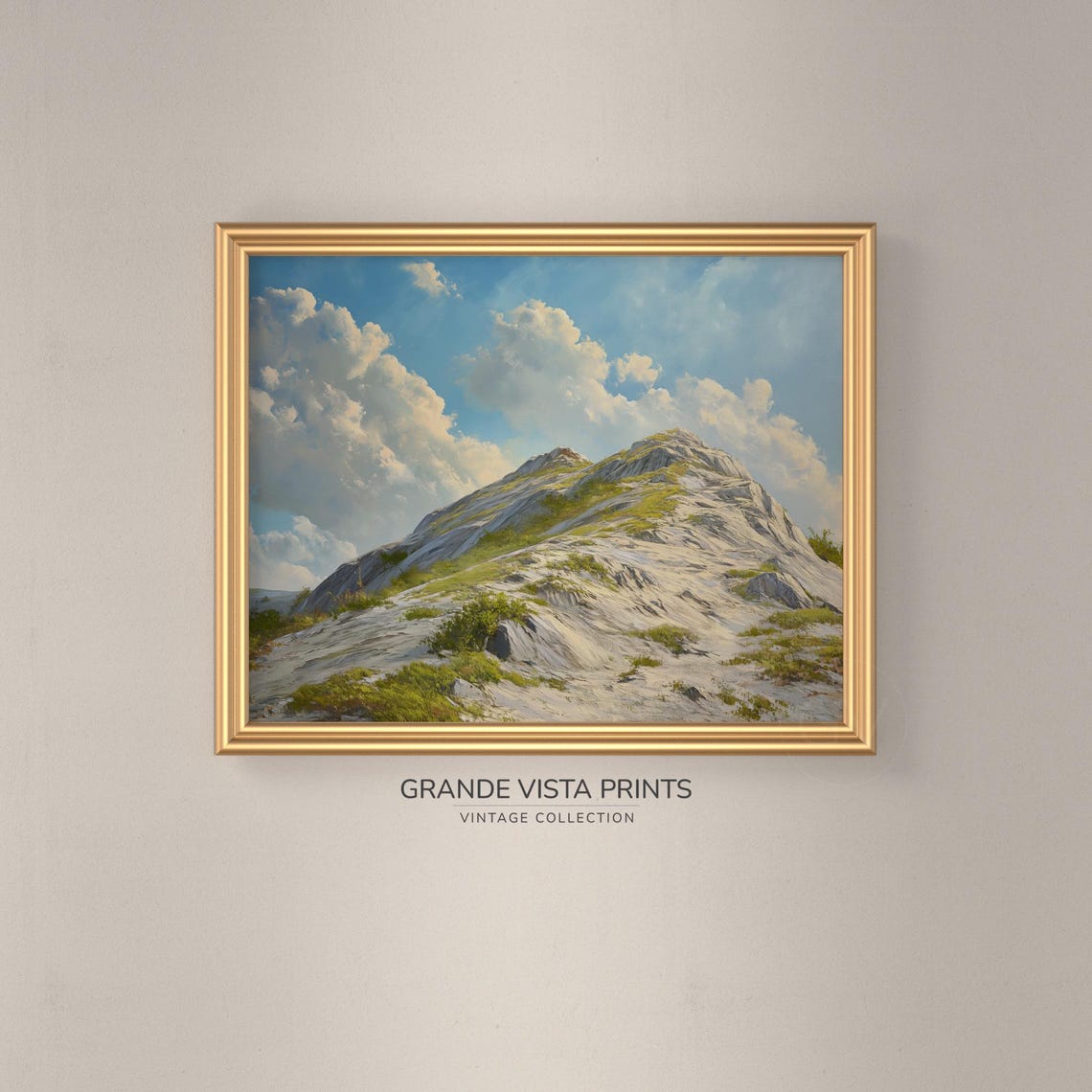 White Limestone Mountain Peak Blue Sky Clouds Vintage Landscape Poster - Image 3