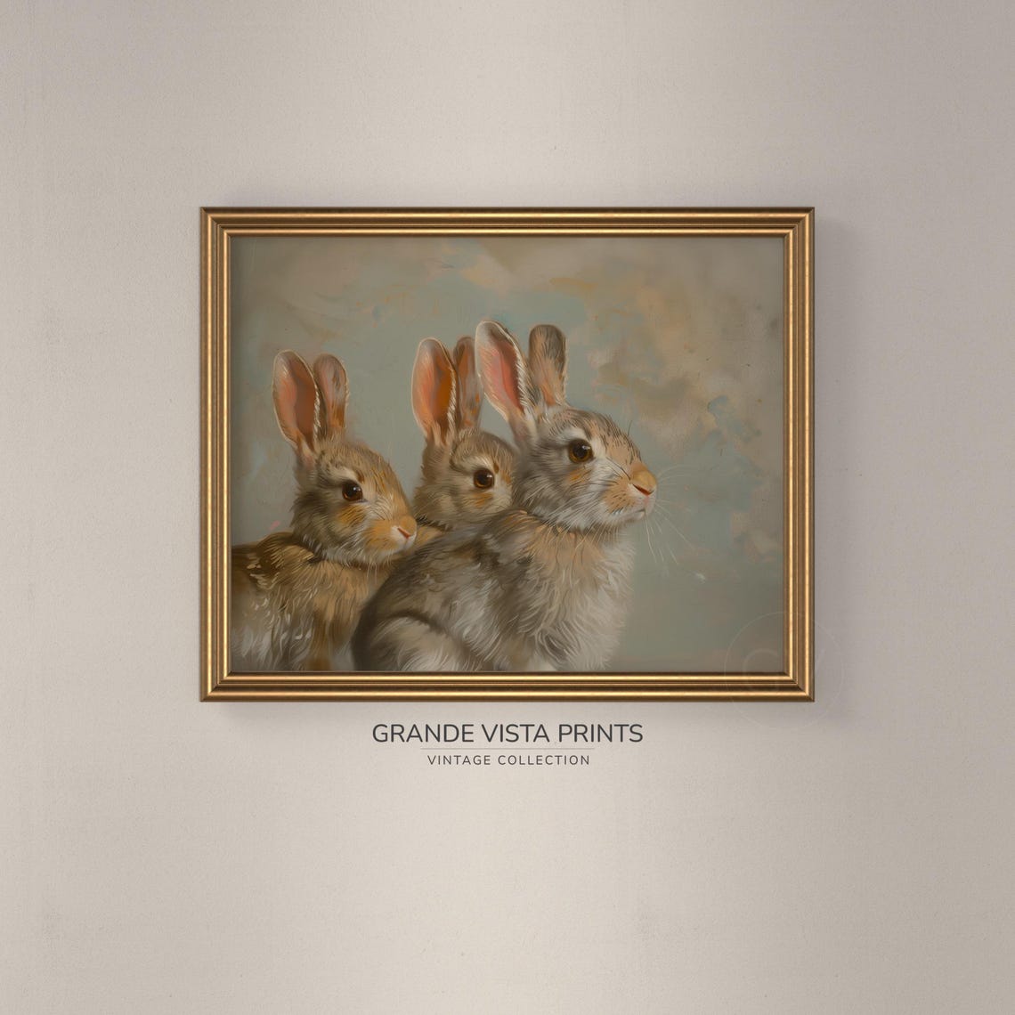 Three Easter Bunnies Cuddled Together Vintage Rabbit Portrait Poster - Image 3