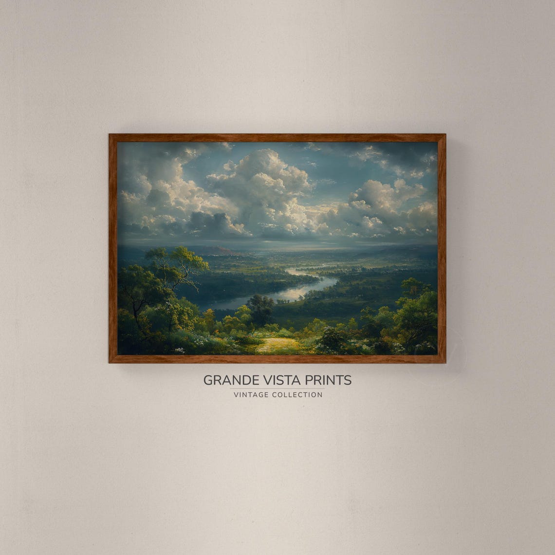 Panoramic River Valley Hilltop Vista Vintage Landscape Wall Art Poster - Image 2