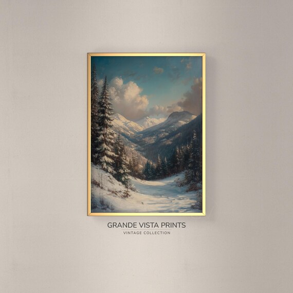Snowy Winter Mountain Valley Artwork Winter Mountain Landscape Wall Art Winter Mountain Forest Artwork Gv4768