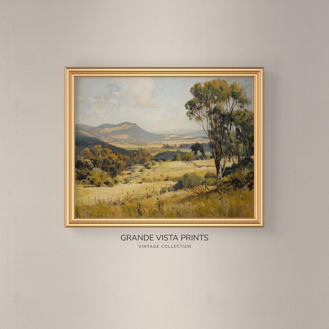 Golden Summer Field Eucalyptus Trees Rolling Hills Vintage Poster - Image 3