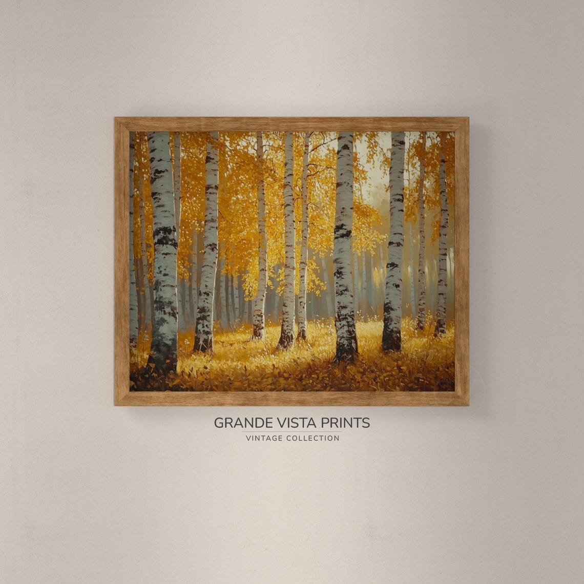 Golden Birch Grove Sunlit Grass Warm Autumn Vintage Forest Poster - Image 4