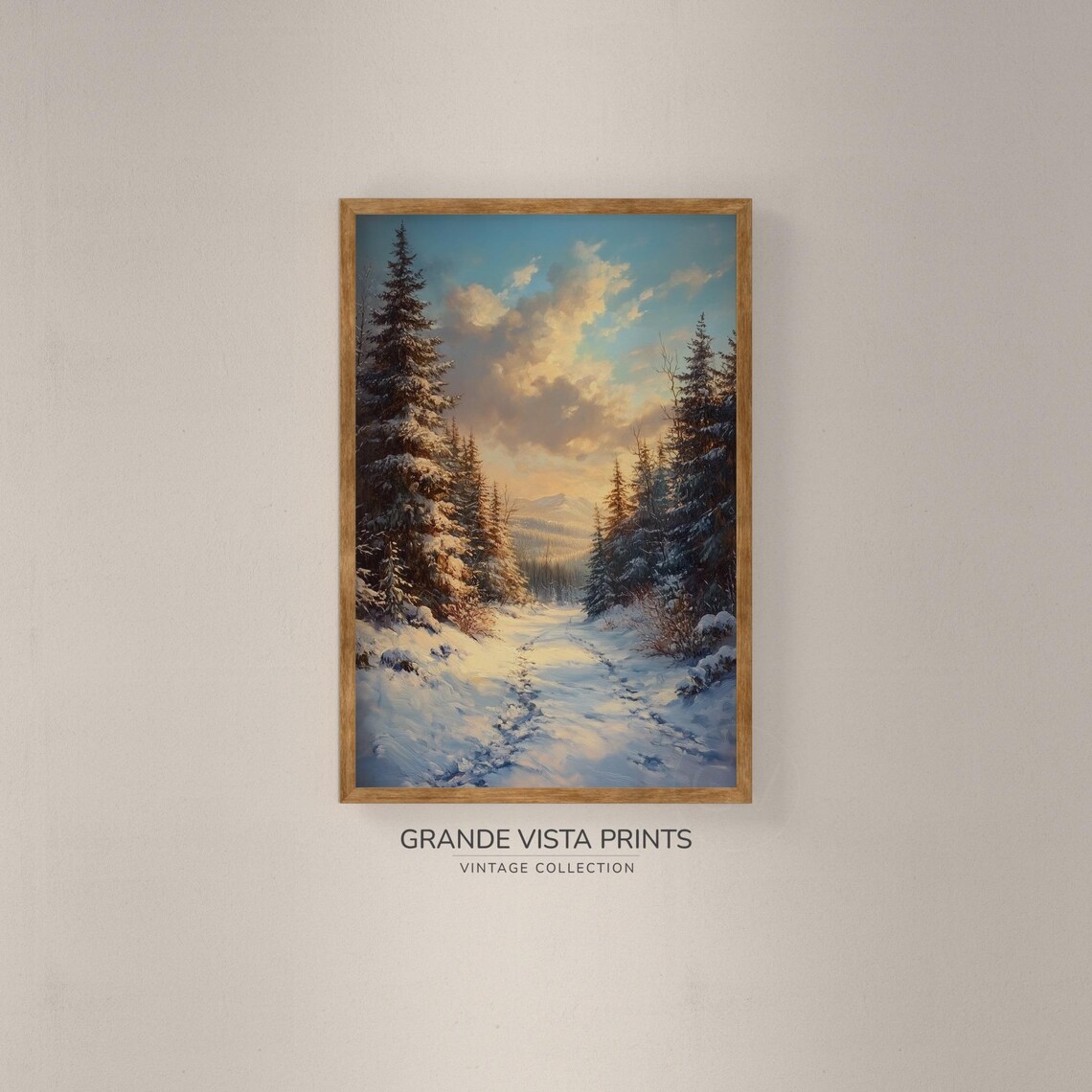 Winter Mountain Forest Trail Wall Art Winter Mountain Landscape Painting Winter Mountain Forest Artwork Gv4769 - Image 2
