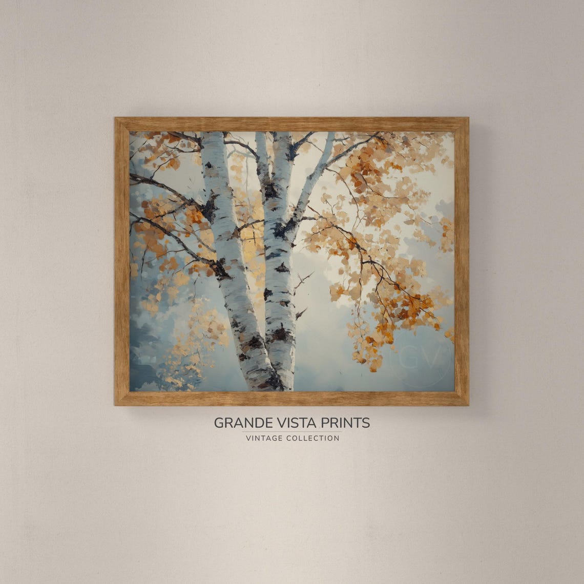 White Birch Branches Golden Leaves Sparse Autumn Painting Poster - Image 4