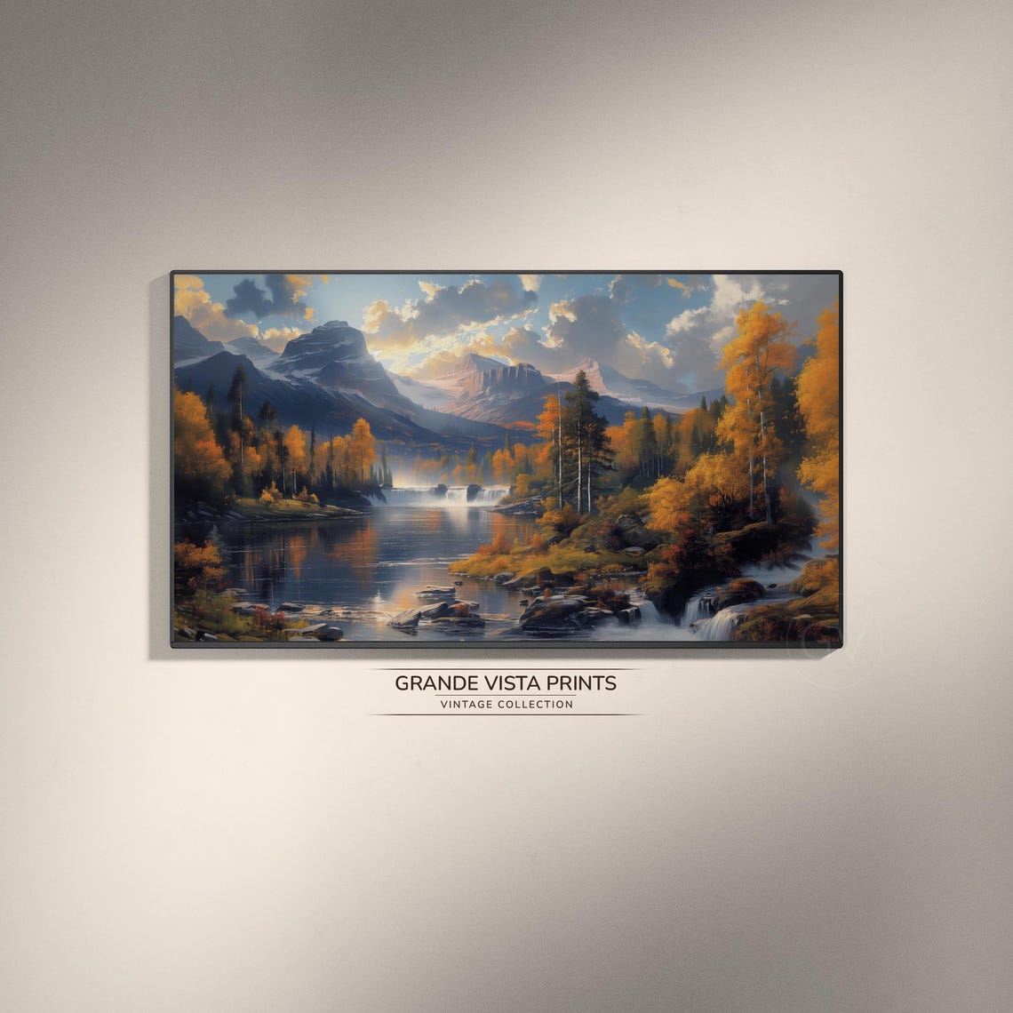 Autumn Mountain Lake Waterfall Orange Foliage Misty Peak Poster