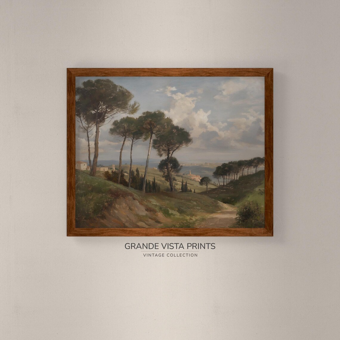European Countryside Umbrella Pine Hills Vintage Oil Painting Poster - Image 4