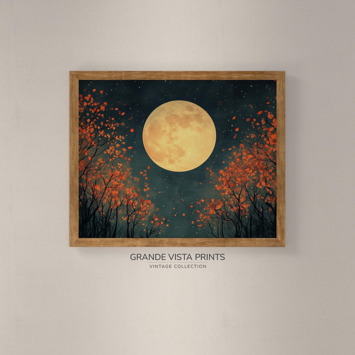 Harvest Moon Glowing Over Autumn Trees Starry Fall Night Sky Poster - Image 4
