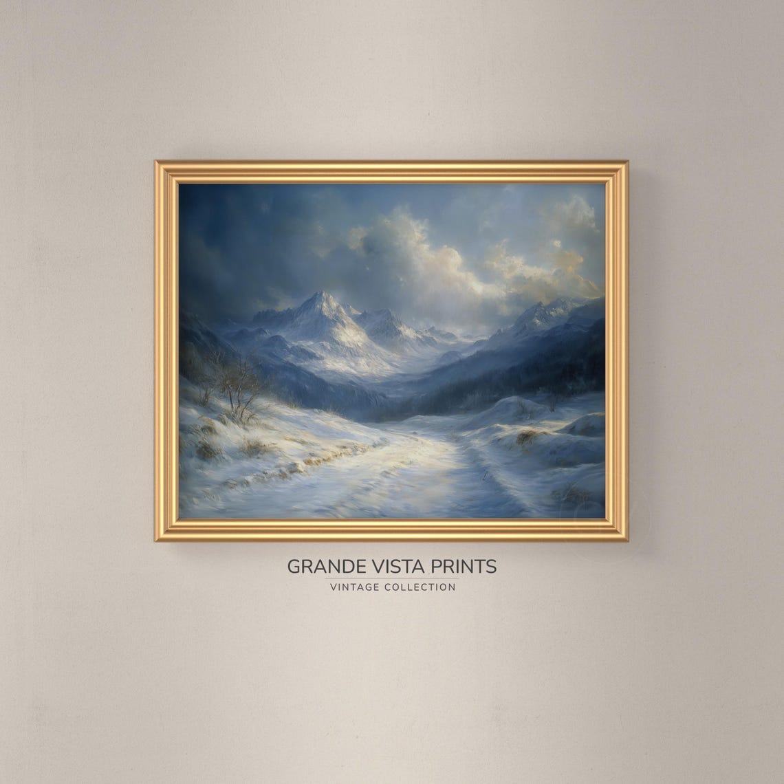 Winding Snowy Valley Trail Moody Blue Winter Mountain Landscape Poster - Image 3