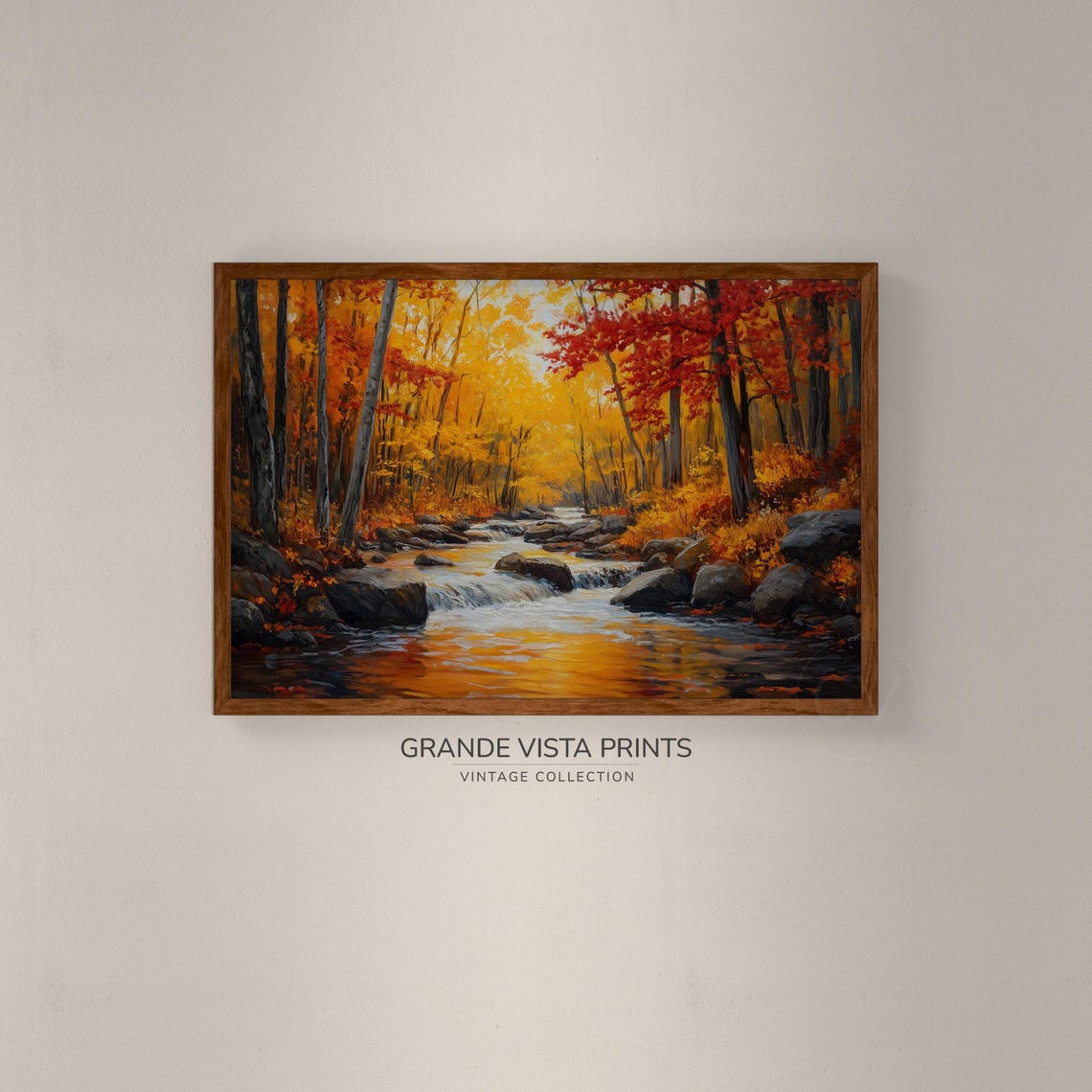 Autumn River Flowing Through Golden Red Forest Rocky Banks Art Poster - Image 2