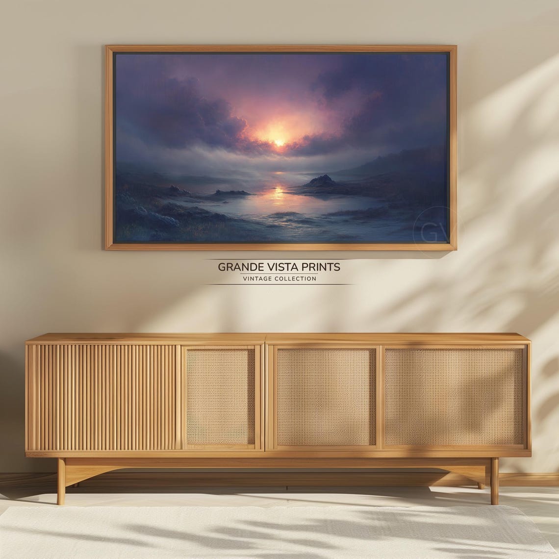 Twilight Ocean Sunset Purple Pink Clouds Rocky Coast Painting Poster - Image 4