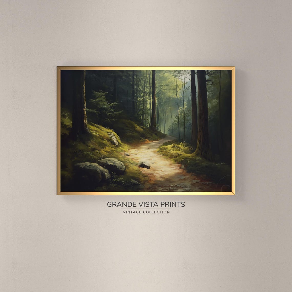 Pine Forest Trail Sunlit Path Mossy Ground Woodland Walk Travel Poster