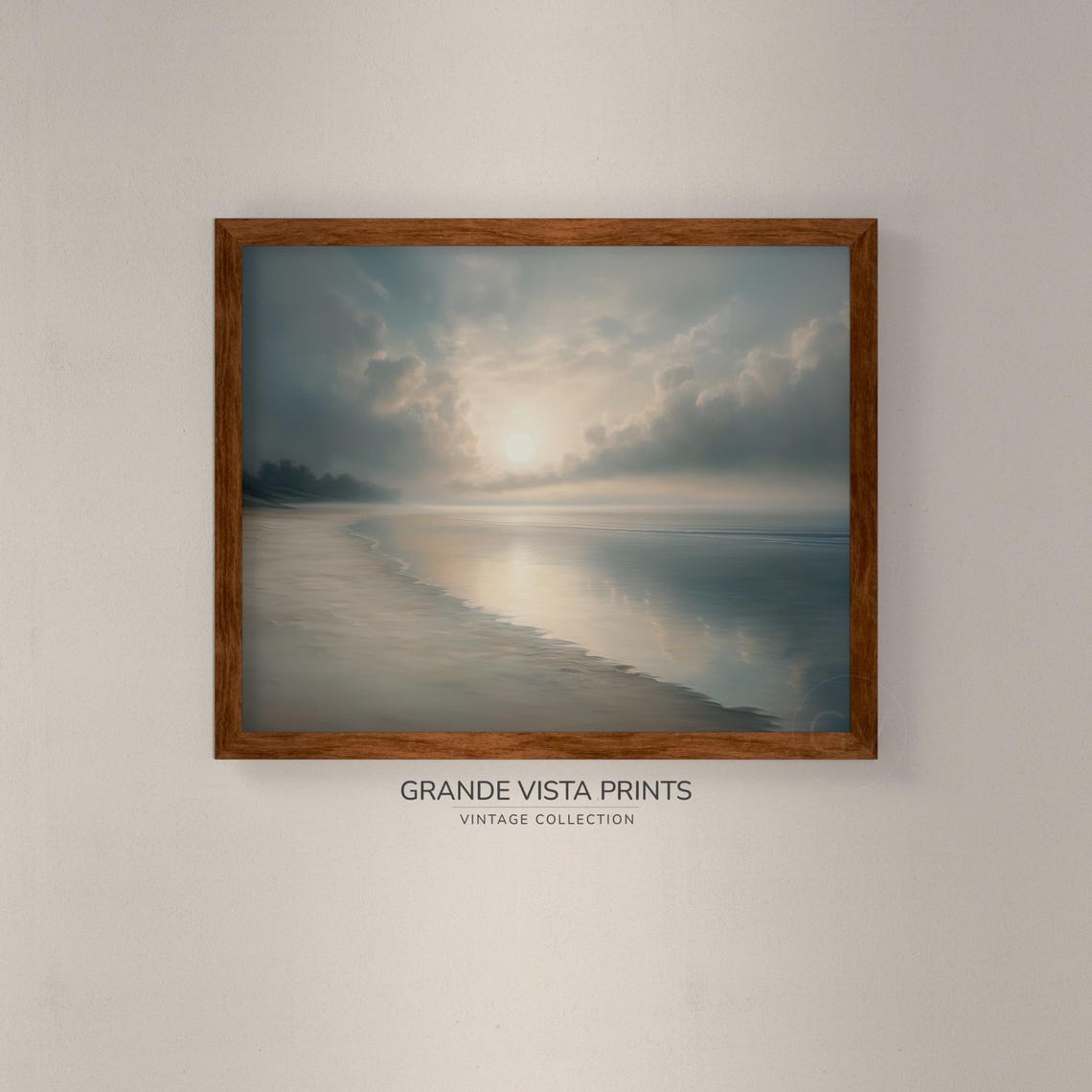 Misty Beach Sunrise Calm Shore Soft Clouds Serene Ocean Travel Poster - Image 4