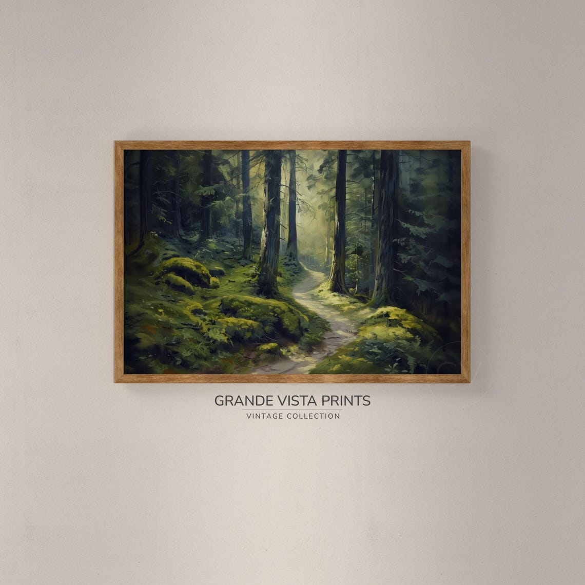 Misty Pine Forest Trail Moss Covered Path Sunlight Vintage Poster - Image 2