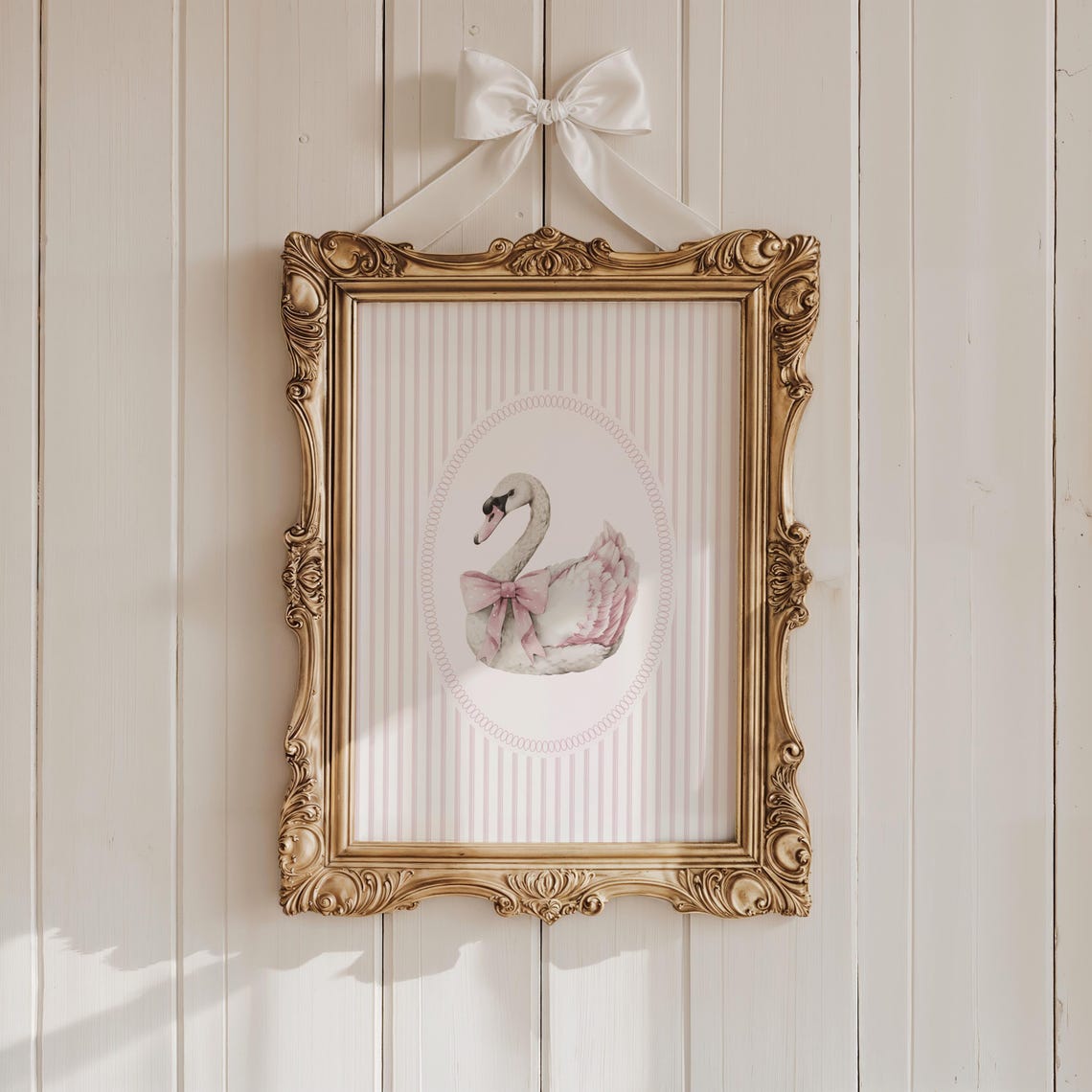 Balletcore Coquette Pink Bow Swan Nursery Art Print