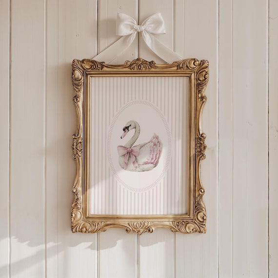 Balletcore Coquette Pink Bow Swan Nursery Art Print