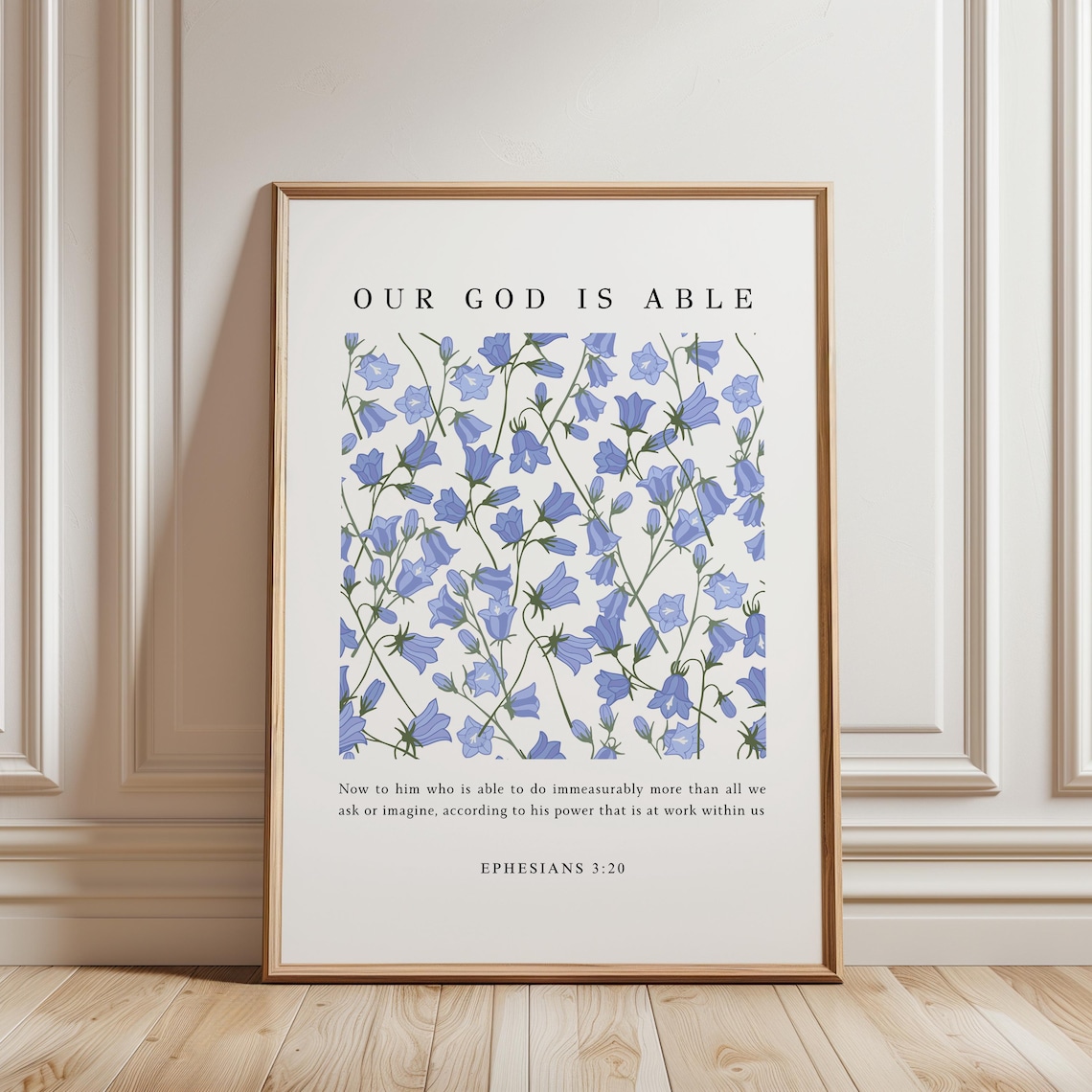 Physical Print Ephesians 3 Christian Wall Art Hope Gift For Woman Scripture Blue And White Floral Flower