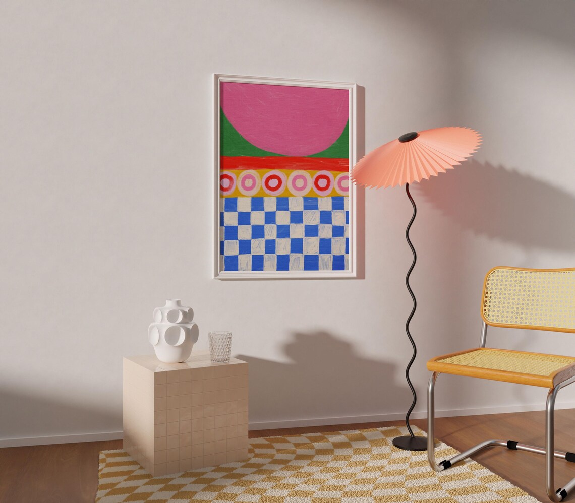 Colorful Geometric Acrylic Painting Abstract Living Room Art