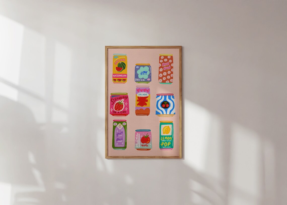 Colorful Drink Can Illustration Art Print, Kitchen