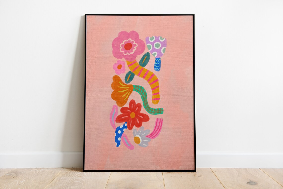 Abstract Floral Botanical Print Colorful Living Room Wall Art