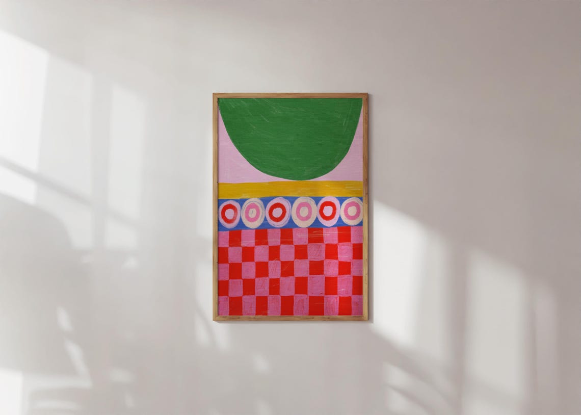 Colorful Geometric Abstract Green Arc Checkered Pattern Poster