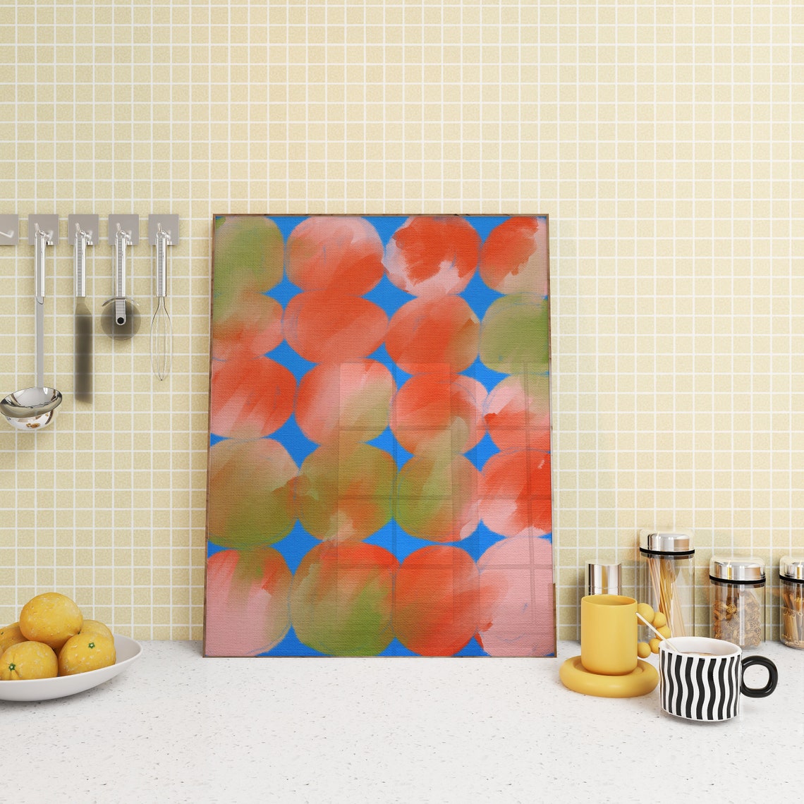 Colorful Watercolor Polka Dots Blue Abstract Geometric Wall Poster
