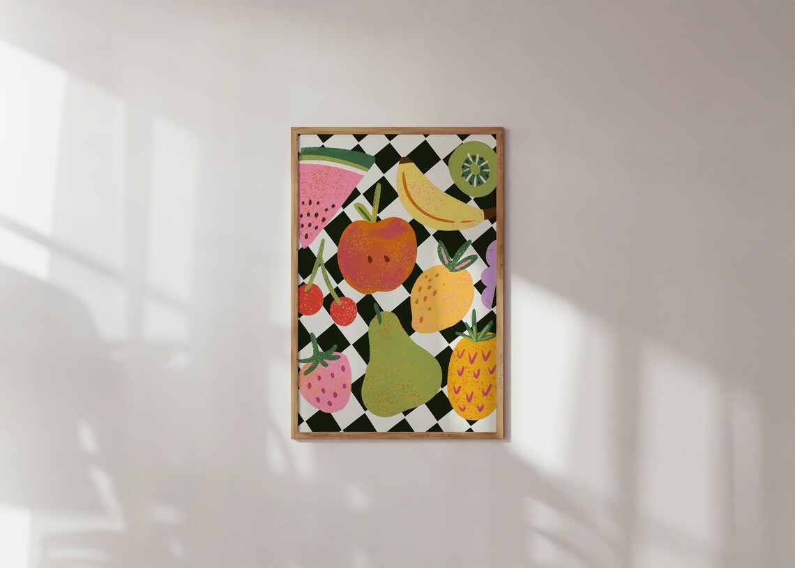 Tropical Fruit Kitchen Art Print, Colorful Food Illustration