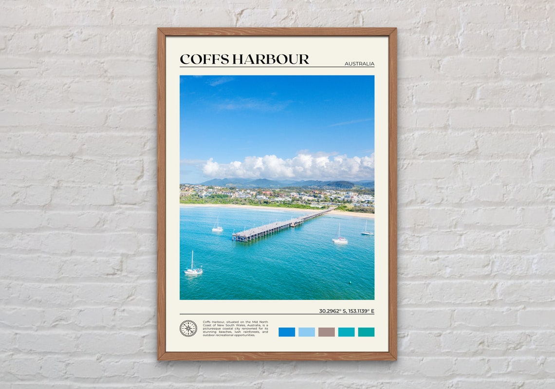 Coffs Harbour Australia Pier Beach Coastal Town Travel Poster