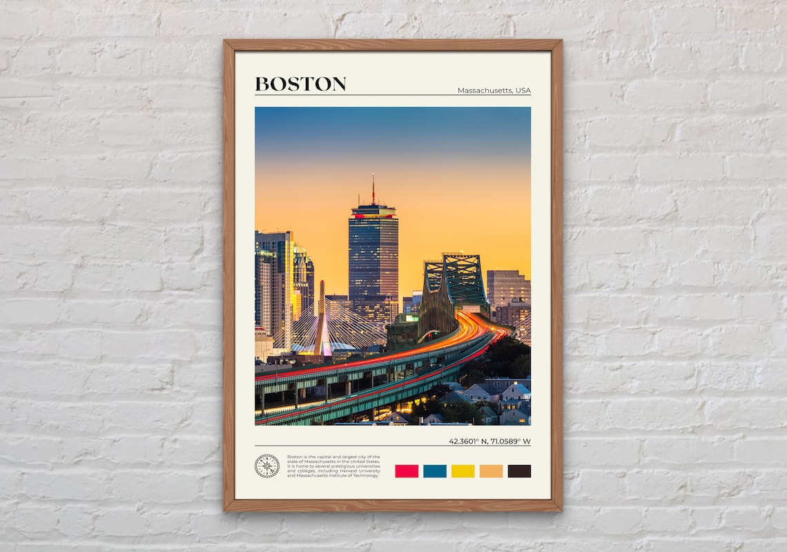 Boston Photo Travel Poster, Massachusetts Wall Art