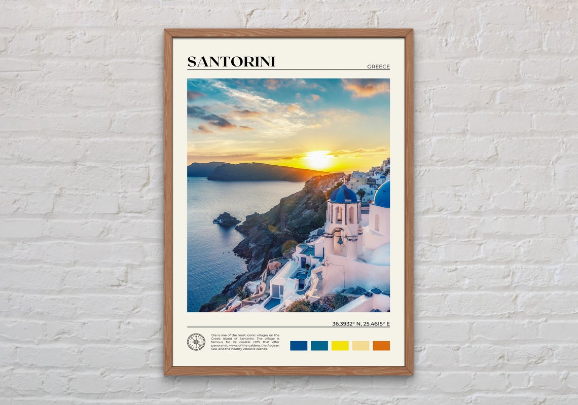 Santorini Greece Oia Village Sunset Blue Dome Churches Poster