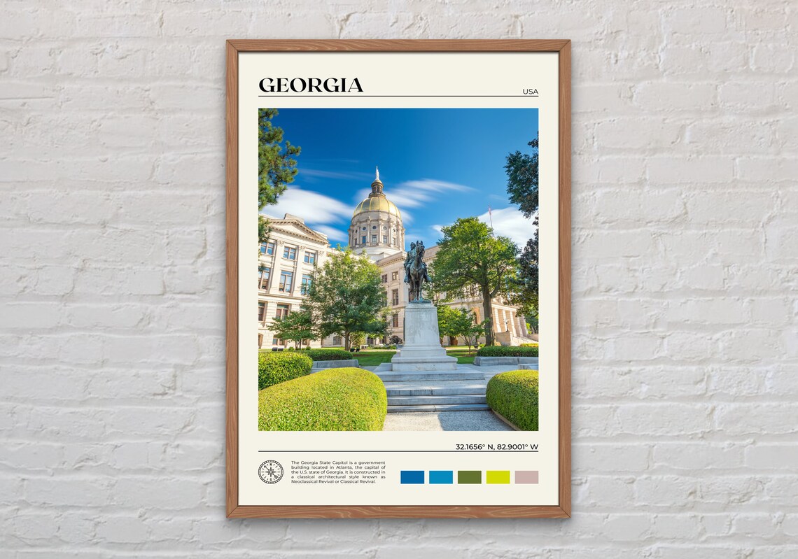 Georgia USA Atlanta Gold Dome State Capitol Landmark Travel Poster