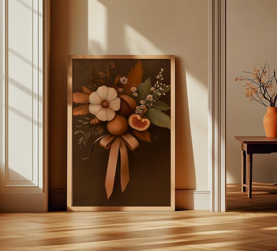 Dark Moody Botanical Bouquet Brown Fall Floral Statement Poster